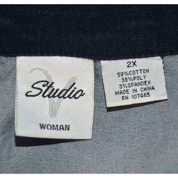 Ladies Studio V Lightweight Blue Chambray Jacket Snap Front Stretch Plus Size 2X - Picture 8 of 9